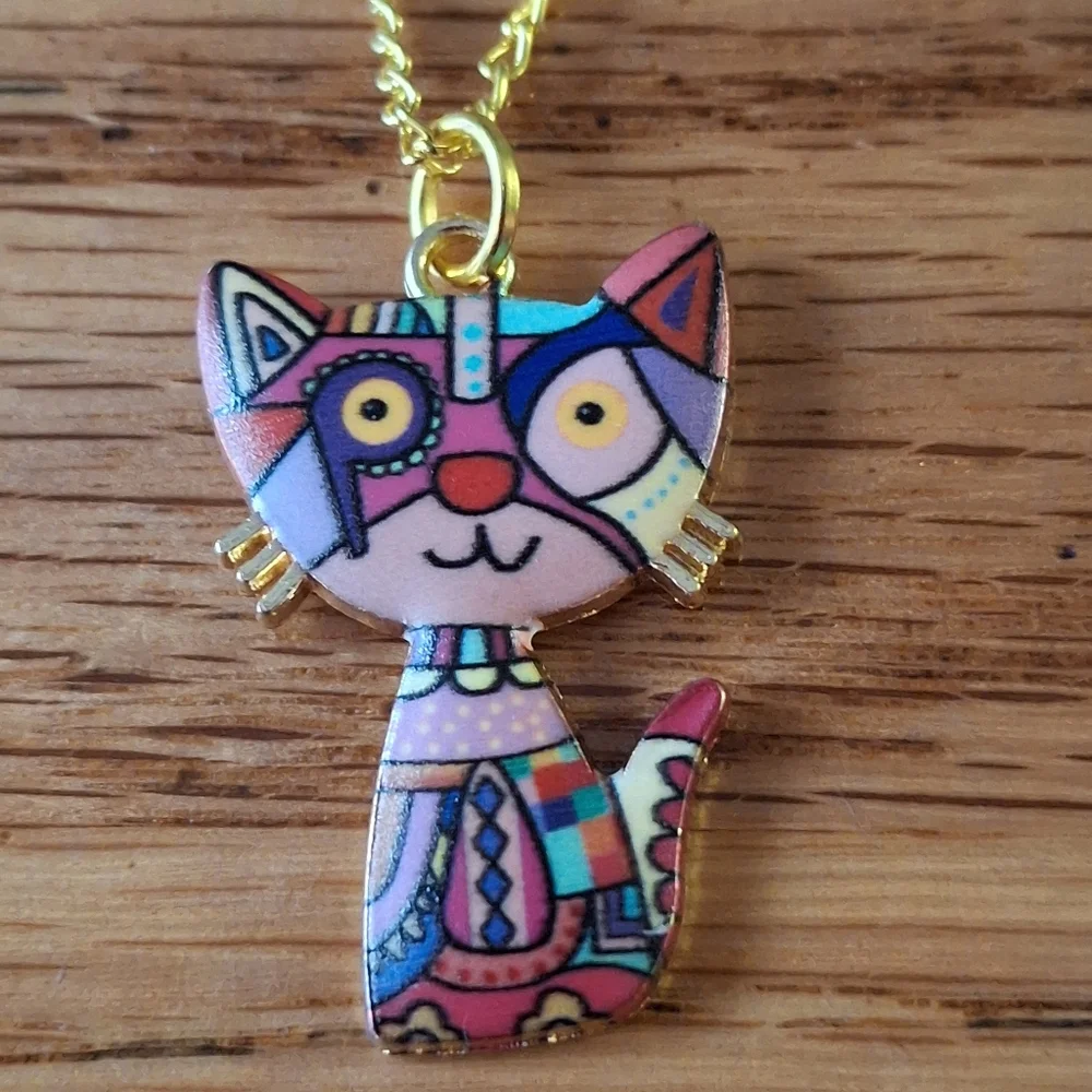 #3 Colorful Cat Pendant Measures 1 X 3/4